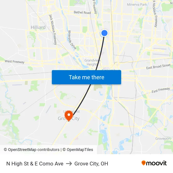 N High St & E Como Ave to Grove City, OH map