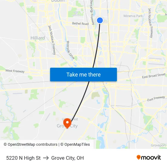 5220 N High St to Grove City, OH map