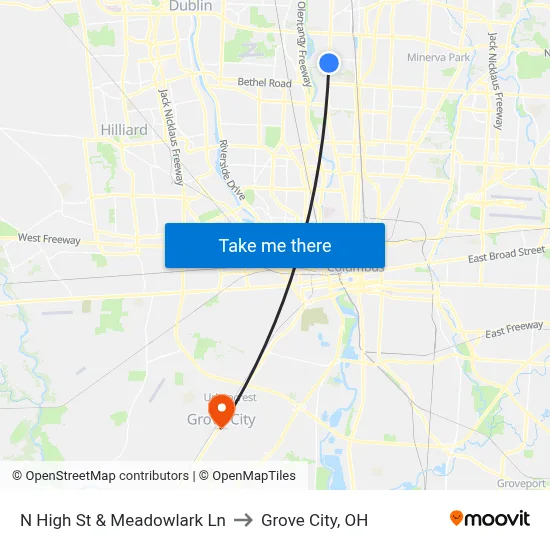 N High St & Meadowlark Ln to Grove City, OH map