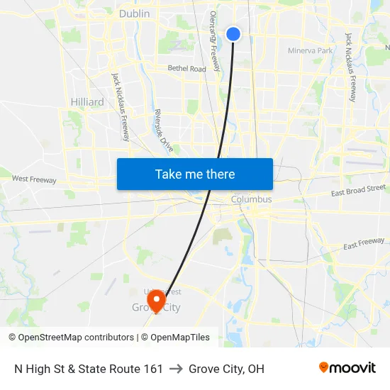 N High St & State Route 161 to Grove City, OH map