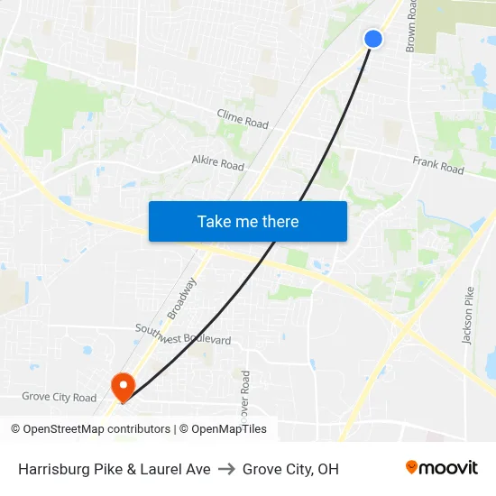 Harrisburg Pike & Laurel Ave to Grove City, OH map