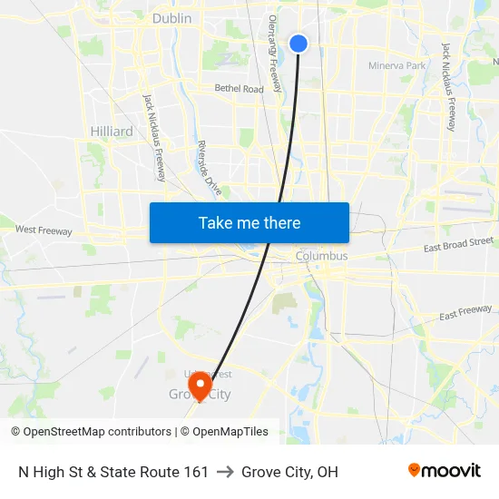 N High St & State Route 161 to Grove City, OH map