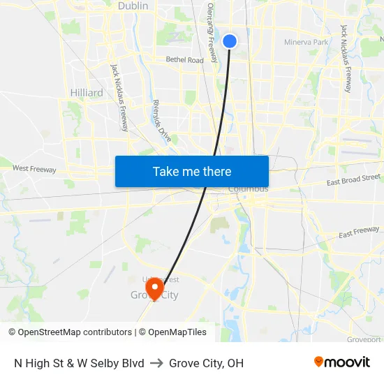 N High St & W Selby Blvd to Grove City, OH map