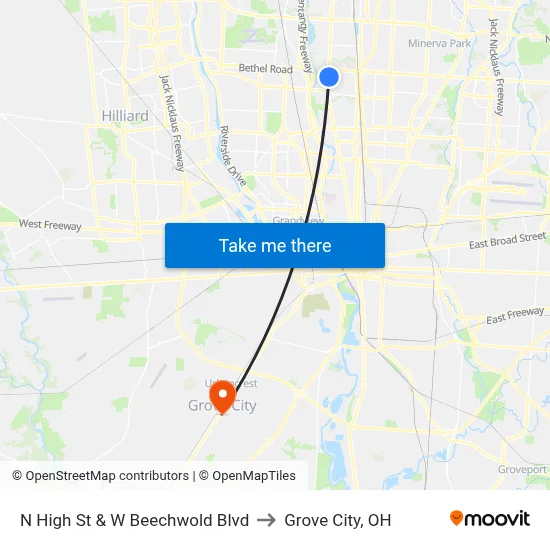 N High St & W Beechwold Blvd to Grove City, OH map