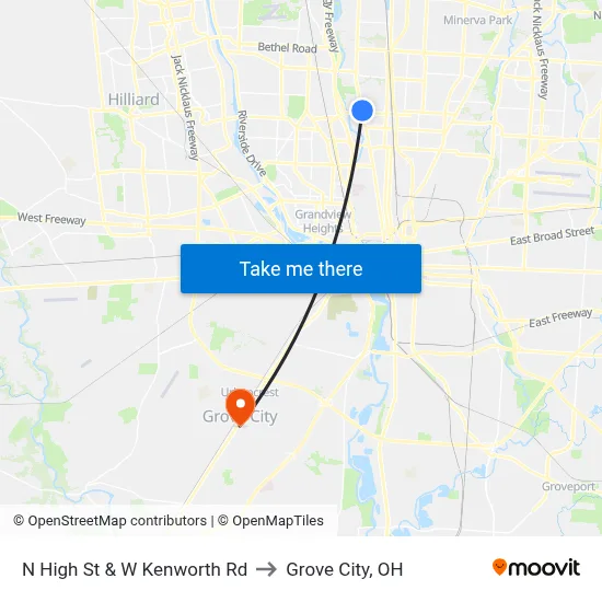 N High St & W Kenworth Rd to Grove City, OH map