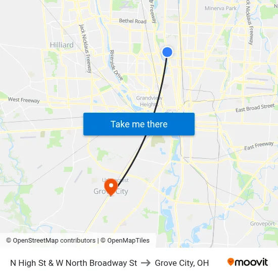N High St & W North Broadway St to Grove City, OH map
