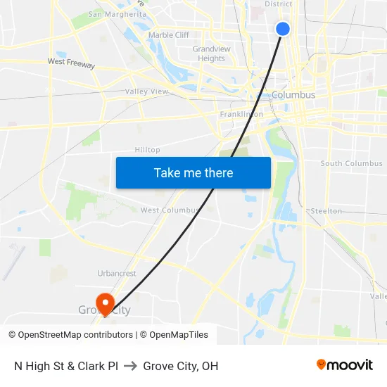 N High St & Clark Pl to Grove City, OH map