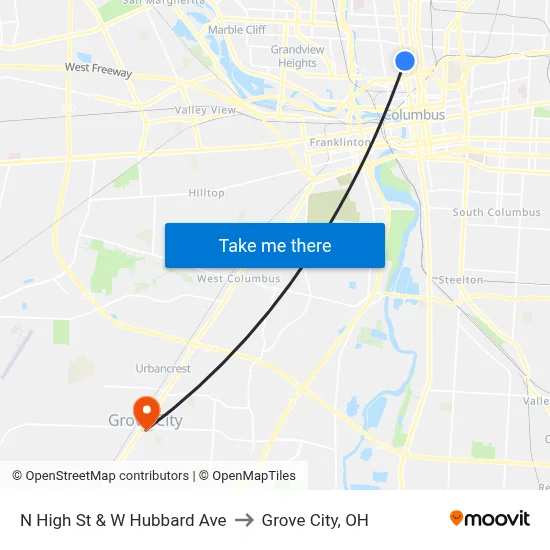 N High St & W Hubbard Ave to Grove City, OH map