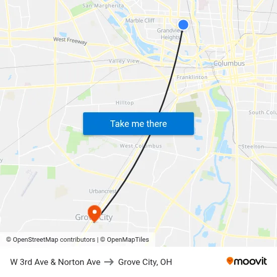 W 3rd Ave & Norton Ave to Grove City, OH map