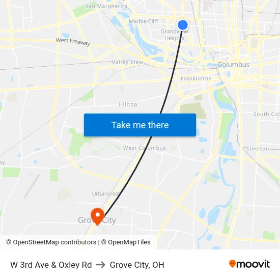 W 3rd Ave & Oxley Rd to Grove City, OH map