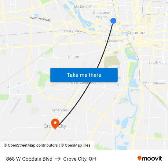868 W Goodale Blvd to Grove City, OH map