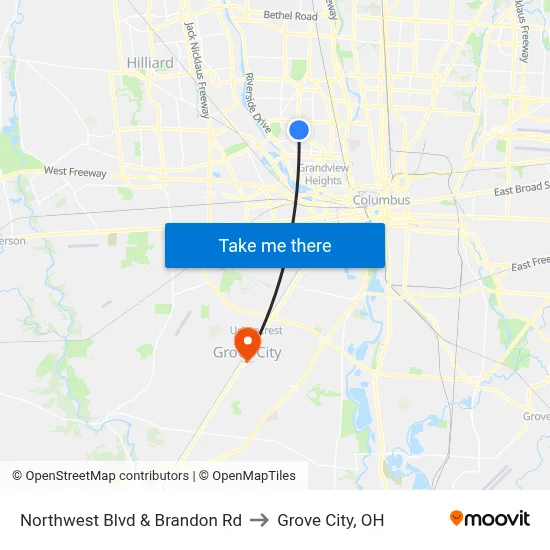 Northwest Blvd & Brandon Rd to Grove City, OH map