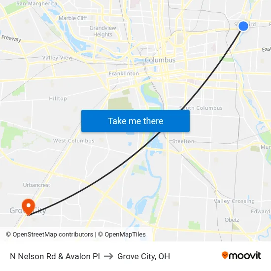 N Nelson Rd & Avalon Pl to Grove City, OH map