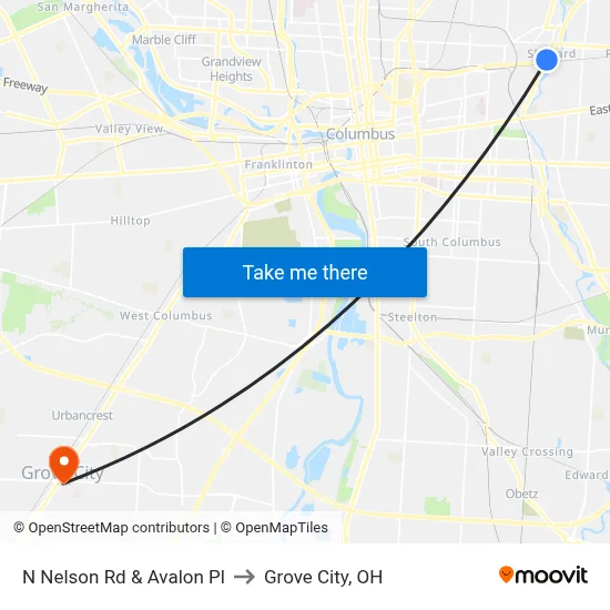 N Nelson Rd & Avalon Pl to Grove City, OH map