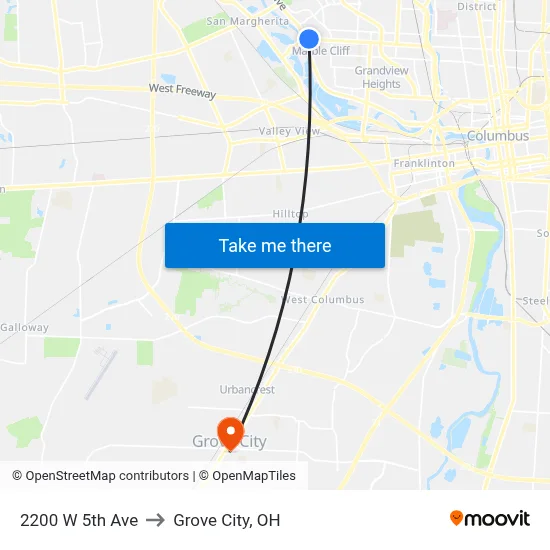 2200 W 5th Ave to Grove City, OH map
