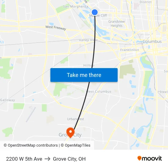 2200 W 5th Ave to Grove City, OH map