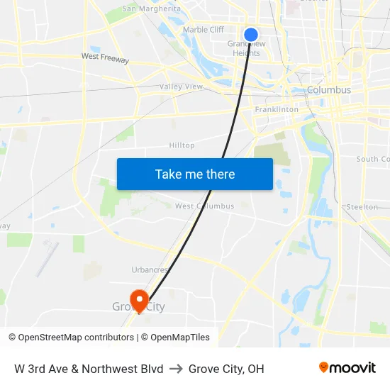 W 3rd Ave & Northwest Blvd to Grove City, OH map