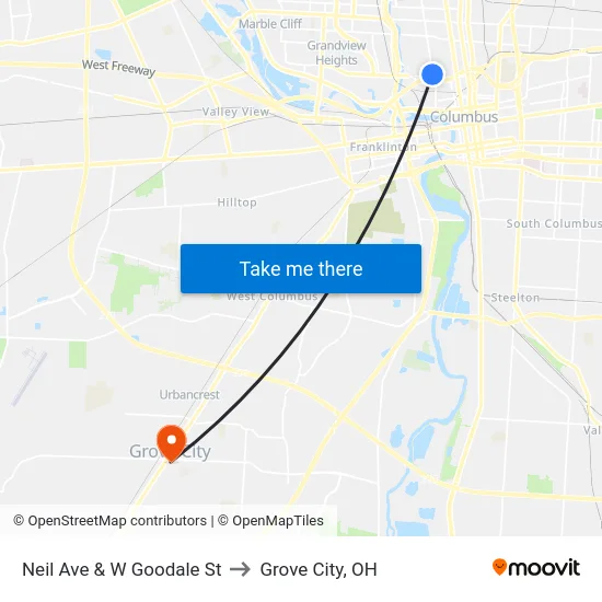 Neil Ave & W Goodale St to Grove City, OH map