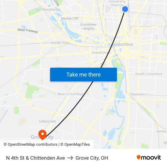 N 4th St & Chittenden Ave to Grove City, OH map