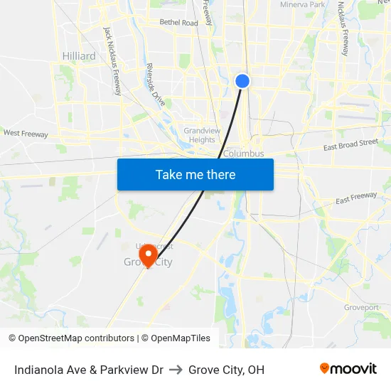 Indianola Ave & Parkview Dr to Grove City, OH map
