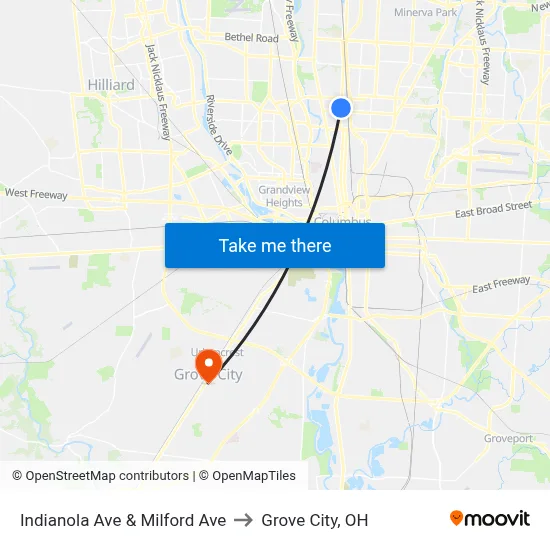 Indianola Ave & Milford Ave to Grove City, OH map