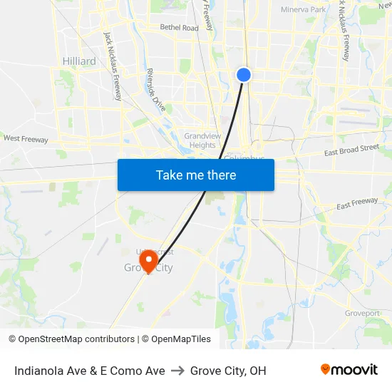 Indianola Ave & E Como Ave to Grove City, OH map