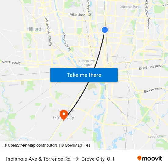 Indianola Ave & Torrence Rd to Grove City, OH map