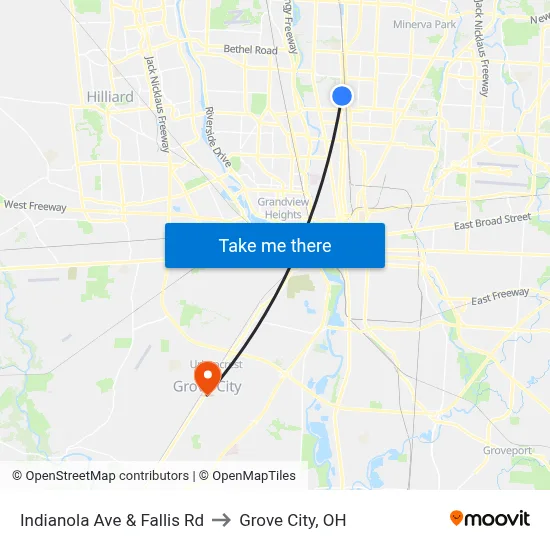 Indianola Ave & Fallis Rd to Grove City, OH map