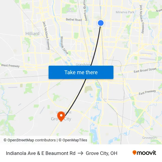 Indianola Ave & E Beaumont Rd to Grove City, OH map