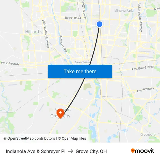 Indianola Ave & Schreyer Pl to Grove City, OH map