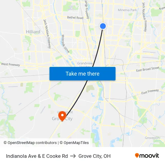 Indianola Ave & E Cooke Rd to Grove City, OH map
