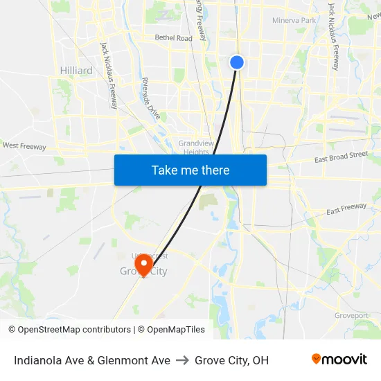 Indianola Ave & Glenmont Ave to Grove City, OH map