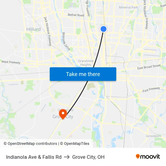 Indianola Ave & Fallis Rd to Grove City, OH map