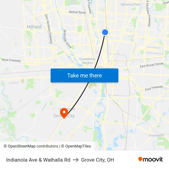 Indianola Ave & Walhalla Rd to Grove City, OH map