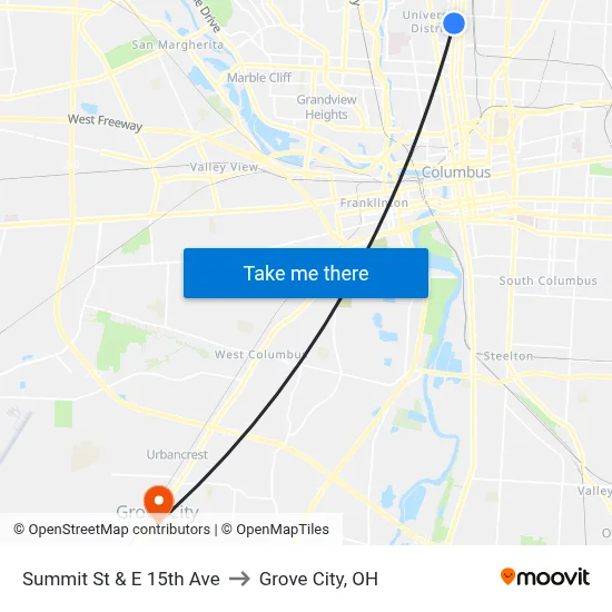 Summit St & E 15th Ave to Grove City, OH map