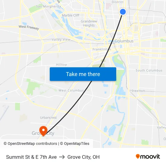 Summit St & E 7th Ave to Grove City, OH map