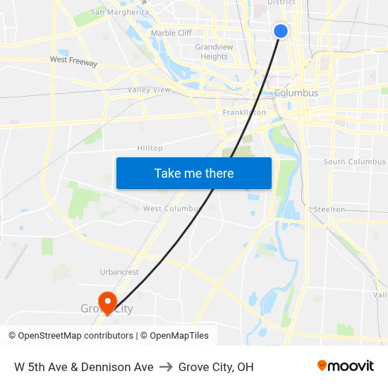 W 5th Ave & Dennison Ave to Grove City, OH map
