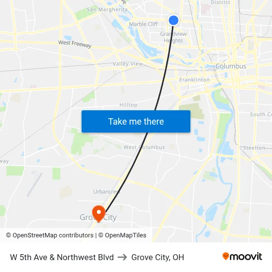 W 5th Ave & Northwest Blvd to Grove City, OH map