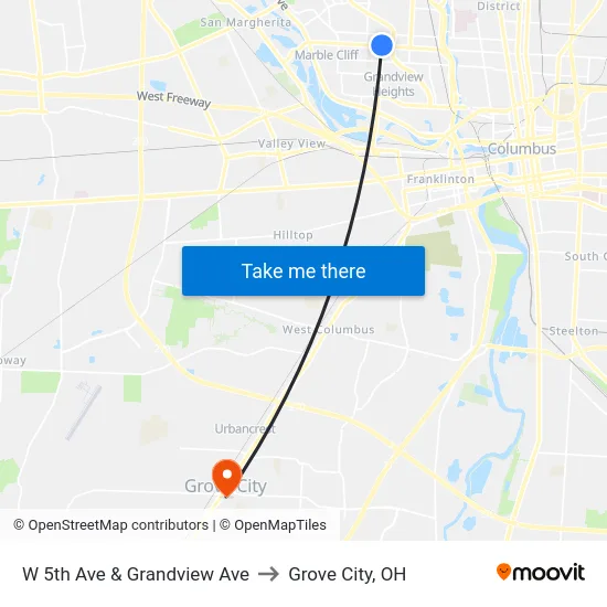 W 5th Ave & Grandview Ave to Grove City, OH map