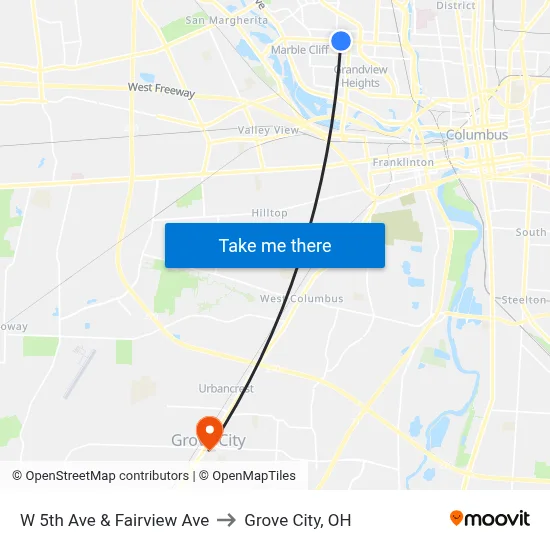 W 5th Ave & Fairview Ave to Grove City, OH map