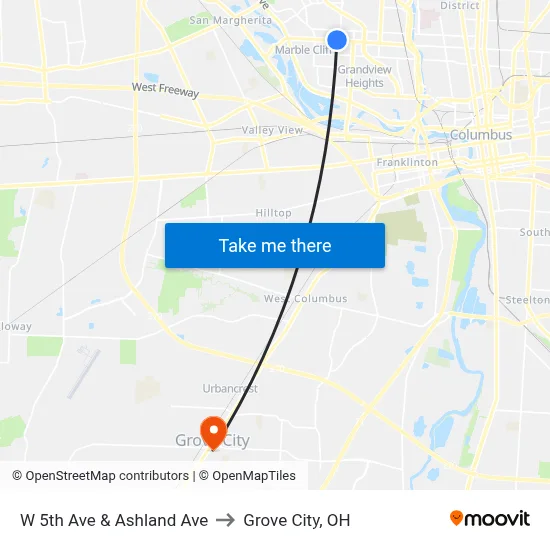 W 5th Ave & Ashland Ave to Grove City, OH map