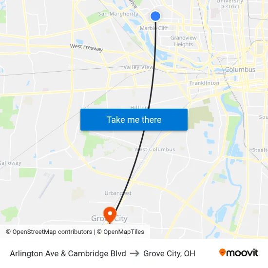 Arlington Ave & Cambridge Blvd to Grove City, OH map