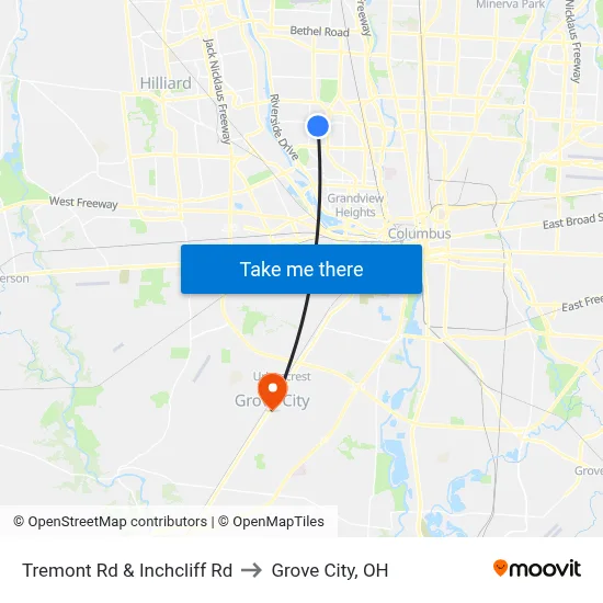 Tremont Rd & Inchcliff Rd to Grove City, OH map