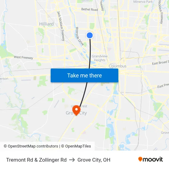 Tremont Rd & Zollinger Rd to Grove City, OH map