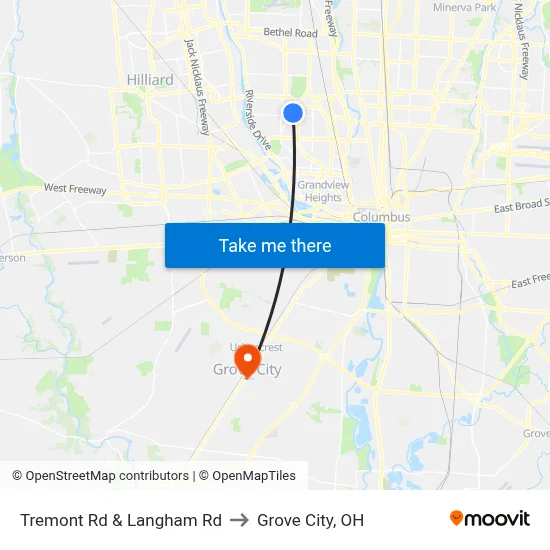 Tremont Rd & Langham Rd to Grove City, OH map