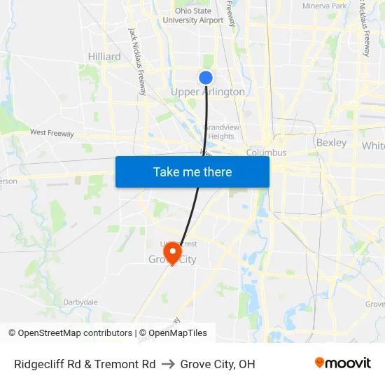 Ridgecliff Rd & Tremont Rd to Grove City, OH map
