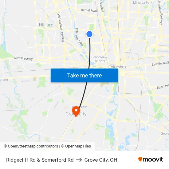 Ridgecliff Rd & Somerford Rd to Grove City, OH map