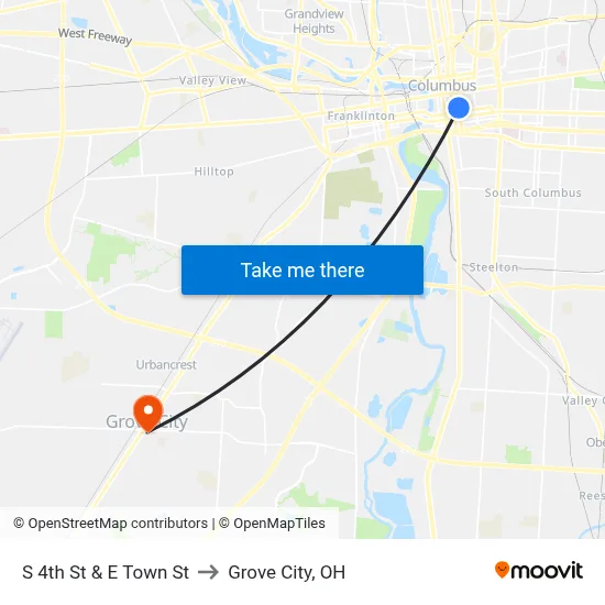 S 4th St & E Town St to Grove City, OH map