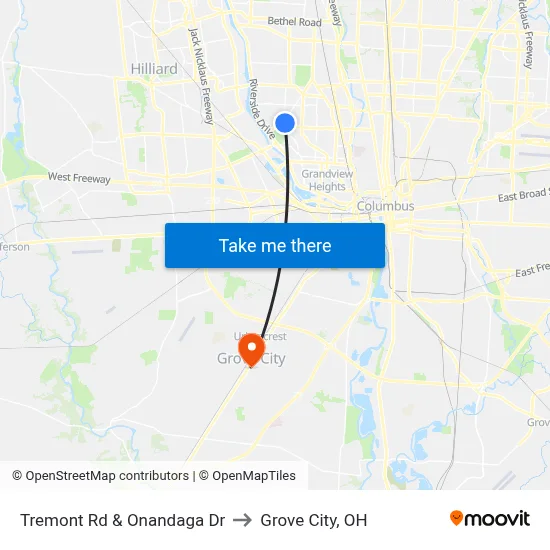Tremont Rd & Onandaga Dr to Grove City, OH map