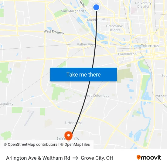 Arlington Ave & Waltham Rd to Grove City, OH map